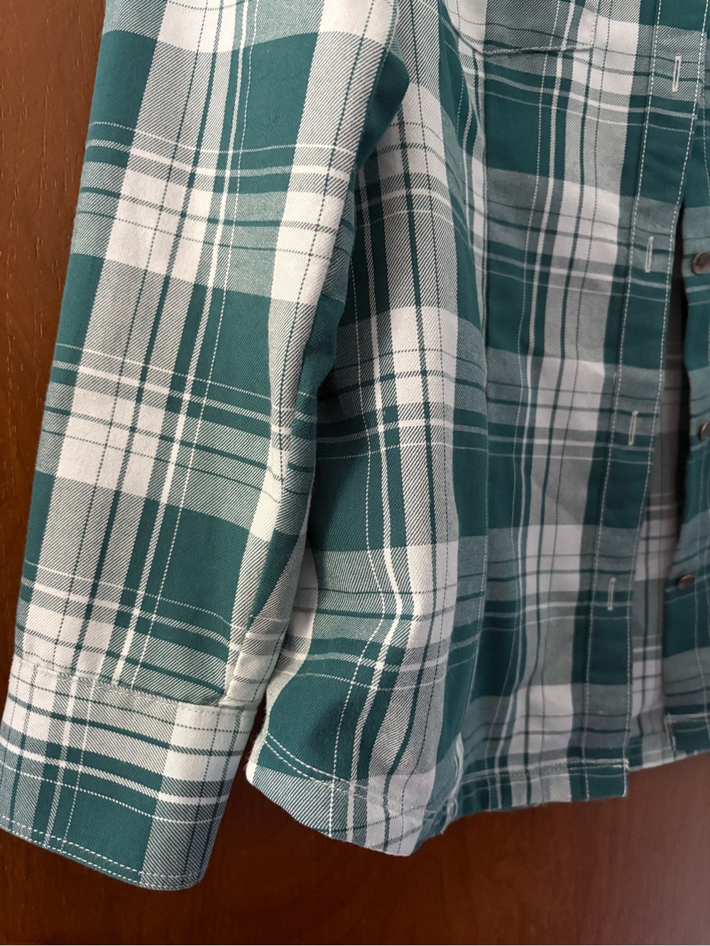 Eddie Bauer Teal and White Plaid Button-Down Shirt - Picture 3 of 7
